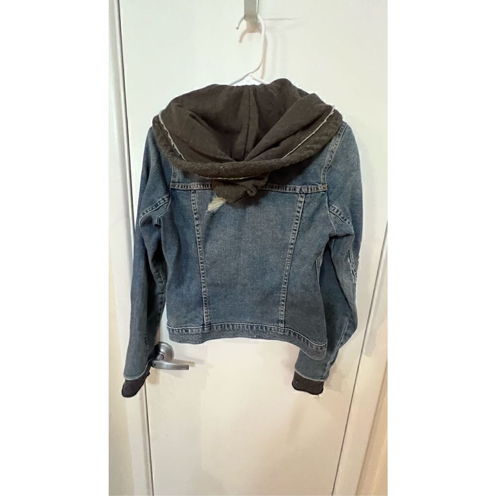 Hollister Women's Casual Biker Cotton Blend Hooded Denim Jacket Blue Gray Small - Picture 7 of 10